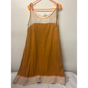 Women's Mata Traders Orange White Sleeveless Dress L 100% cotton shift dress mid